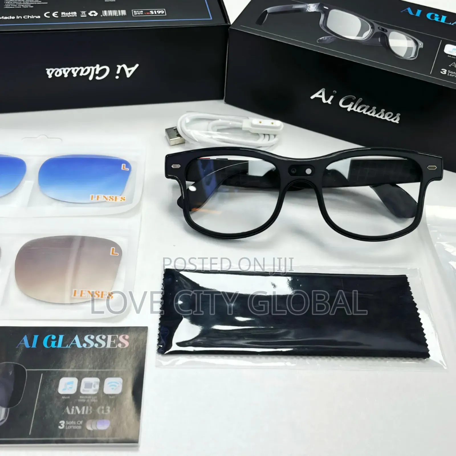 Aimb G3 Ai Smart Glass Hd Camera Video Enc Bt Call Music 3 Lens