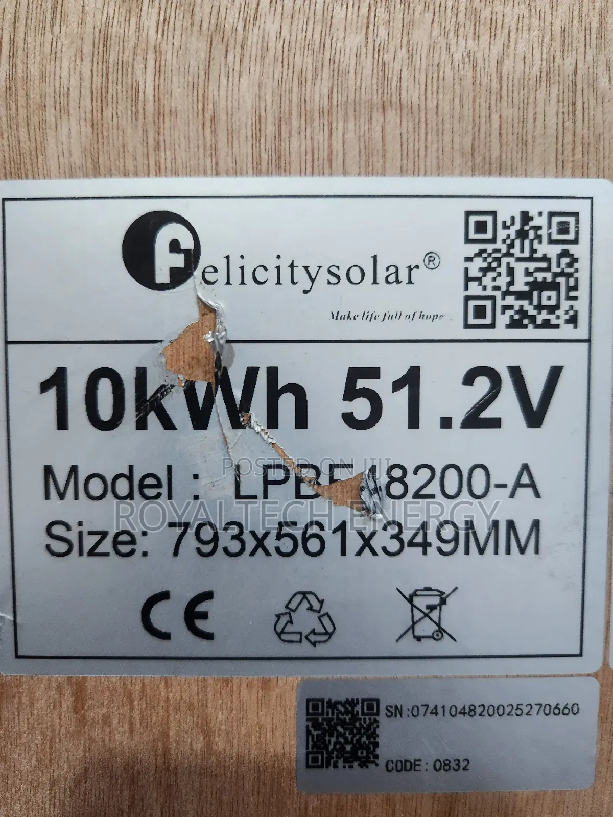 10kwh Felicity Lithium Phosphate Batteries 51.2v