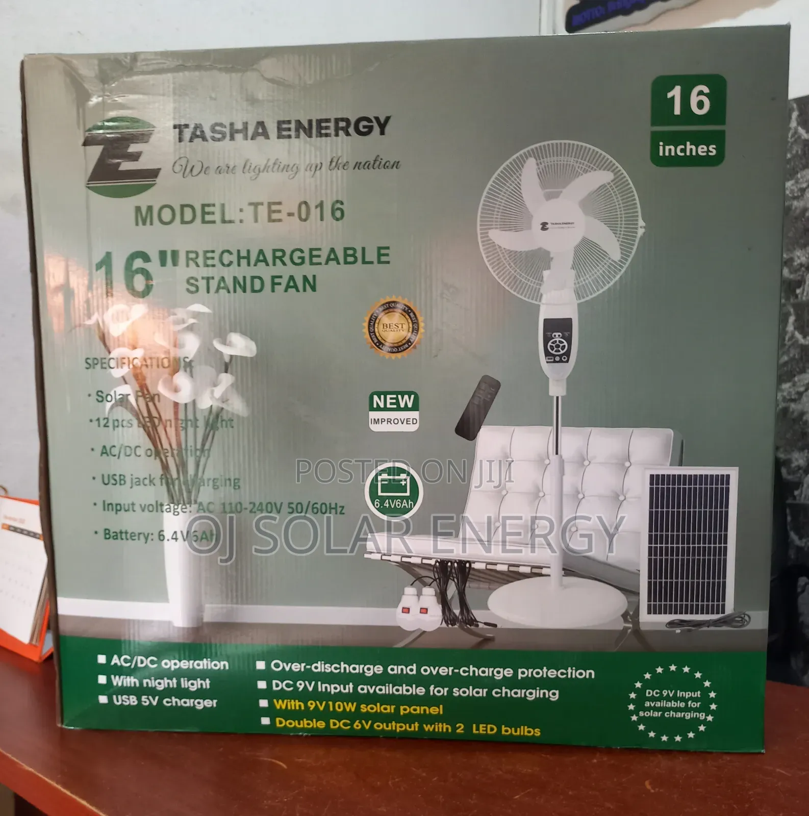 Tasha 16-Inch Solar Rechargeable Fan.