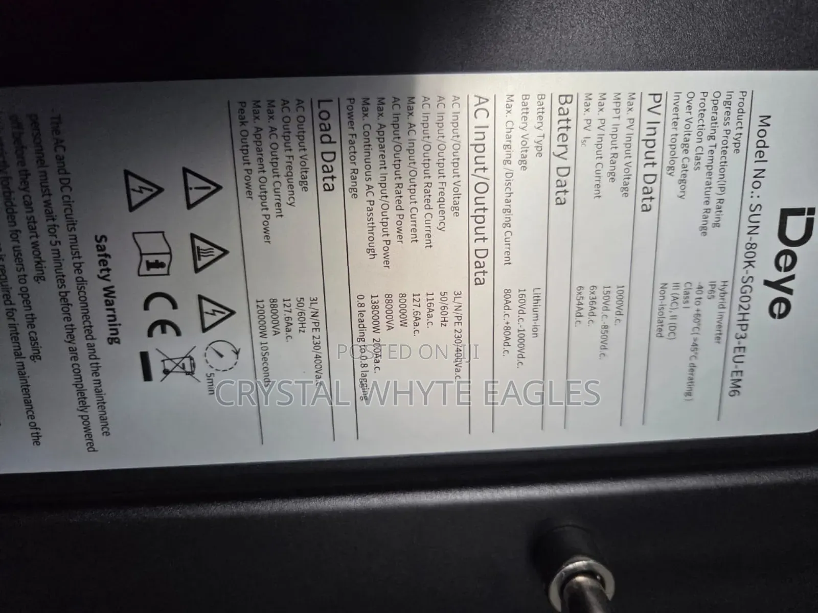 D Eye 80kwh Hybrid Solar Inverter