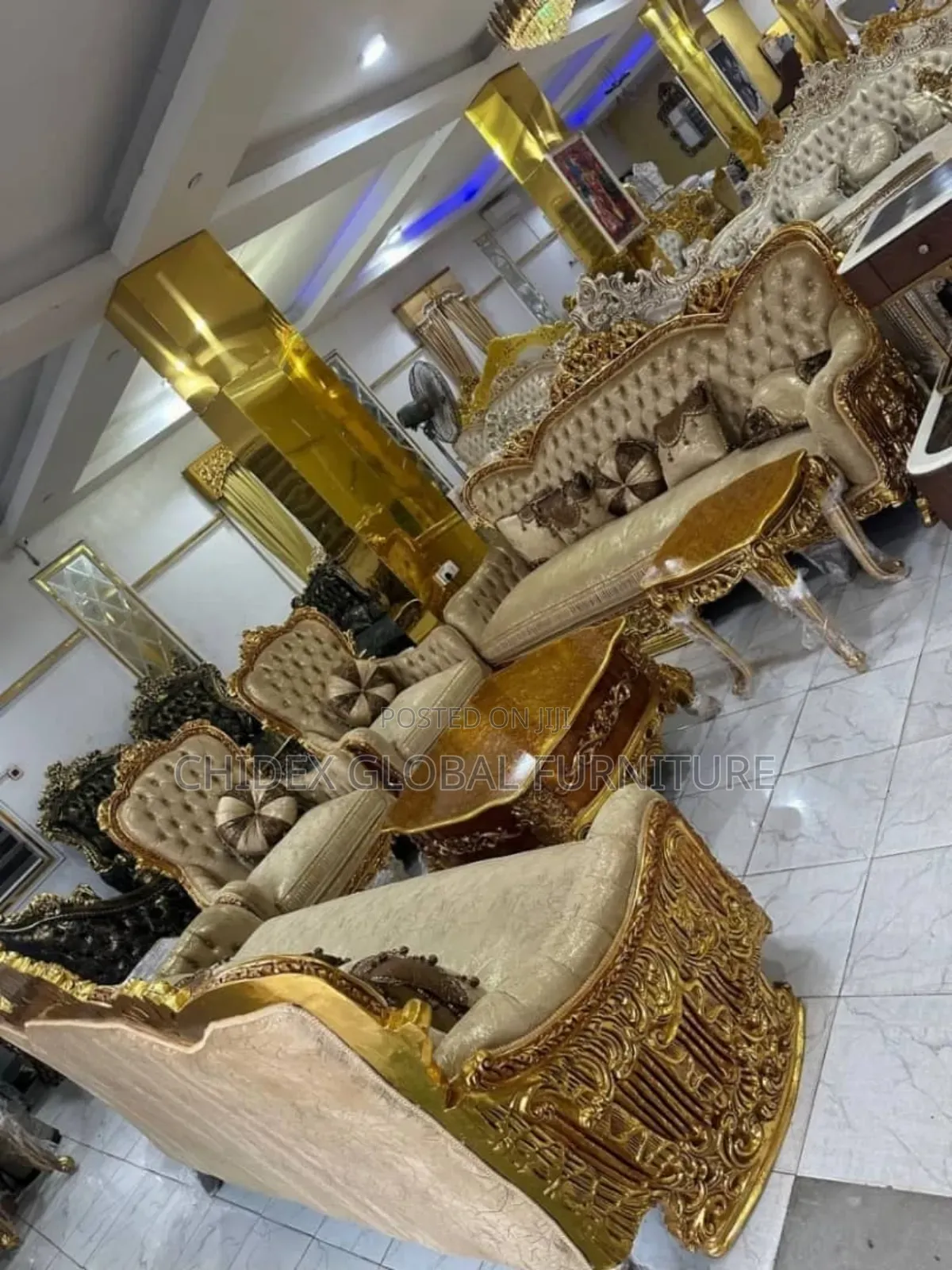 Royal Fabric Sofa Chairs With Center Table and Two Side Stools