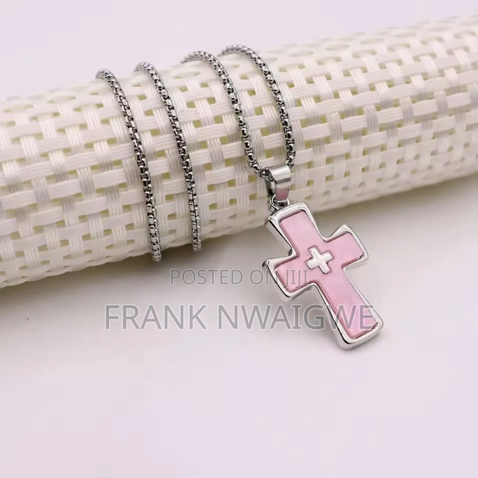 Casual Unisex Inside Cross Pendant Steel Necklece Pink Chain