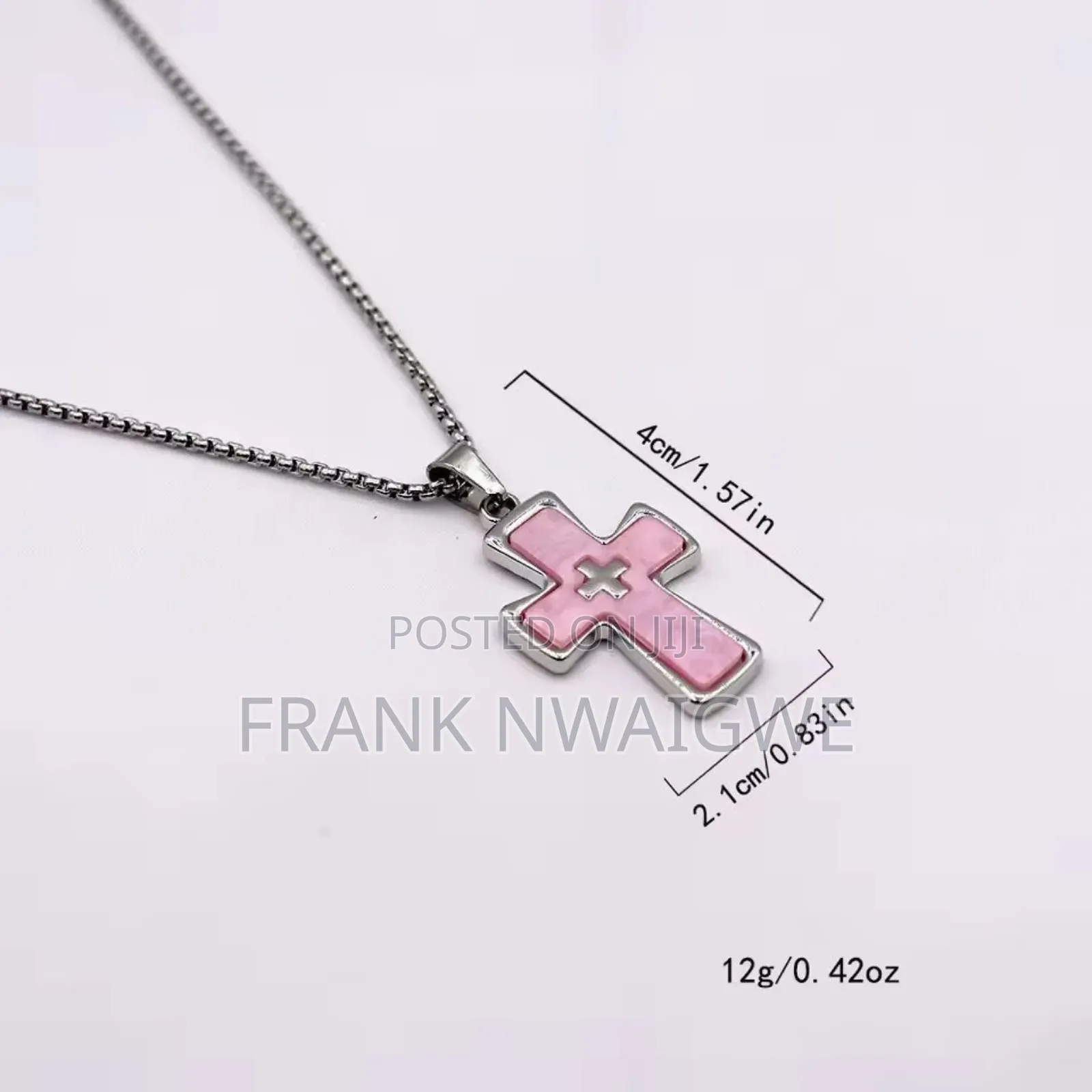 Casual Unisex Inside Cross Pendant Steel Necklece Pink Chain