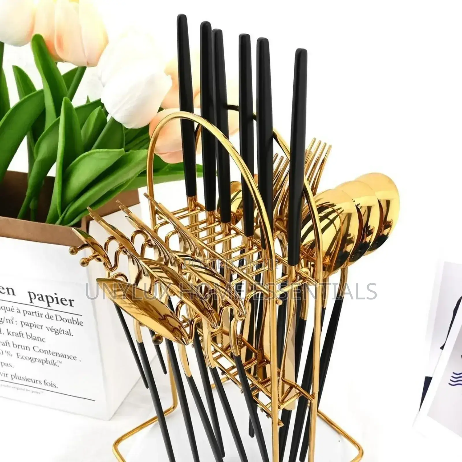 Gold and Black Cutlery Set