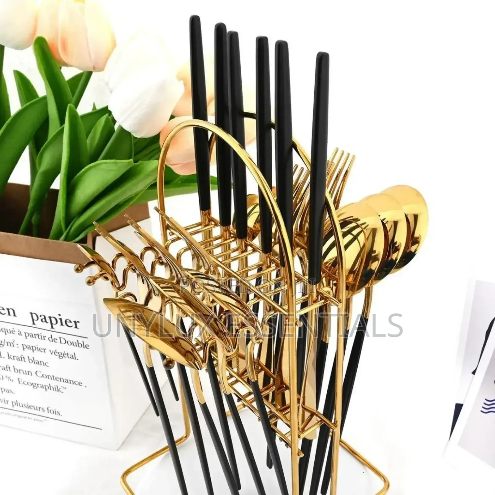 Gold and Black Cutlery Set