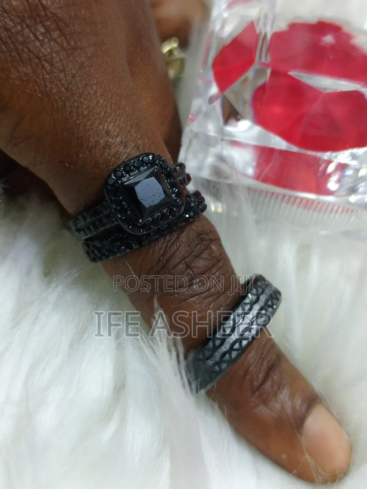 Classic Set Of Black Wedding Ring - Black