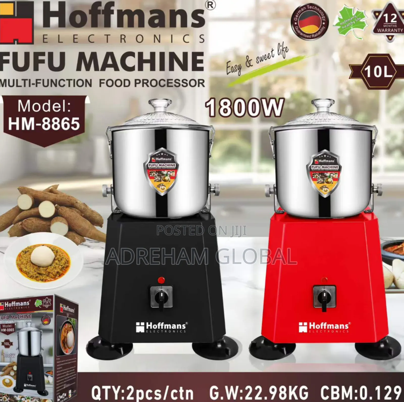 Hoffmans 10l Electric Fufu Machine and Multi Function Food Processor