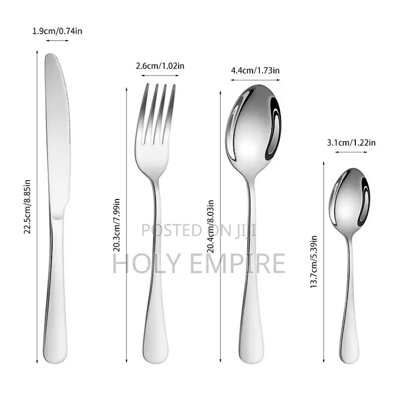 24pcs Silver Stainless Steel Cutlery Round Handle Knife, Fork, Spoon