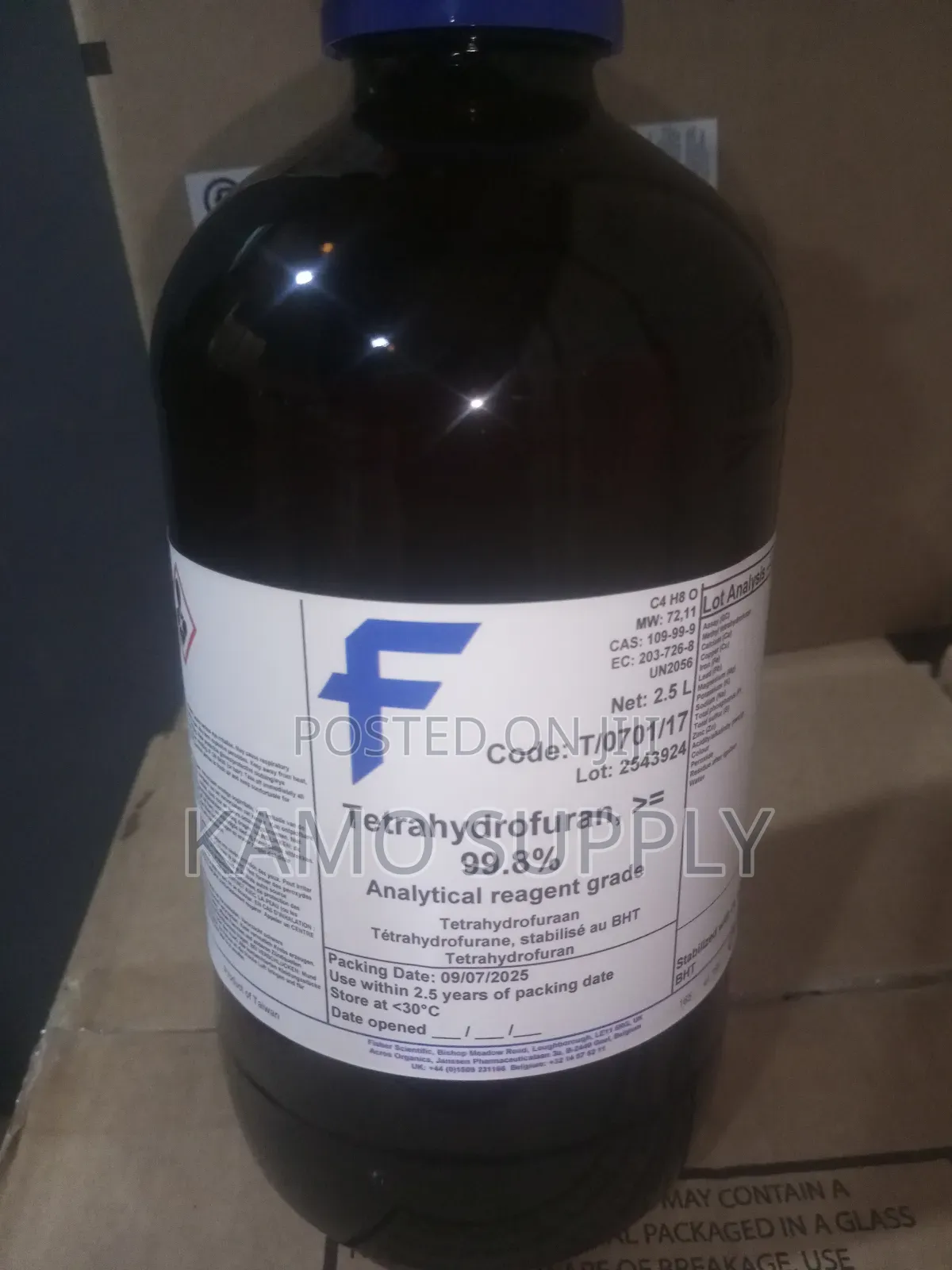 Tetrahydrofuran 2.5ltrs Analytical Reagent Grade Fisher U.K