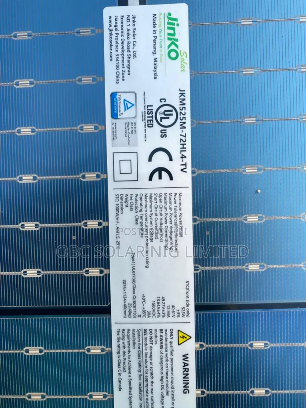 Jinko Solar Panels 525watts Cleaned and Strong