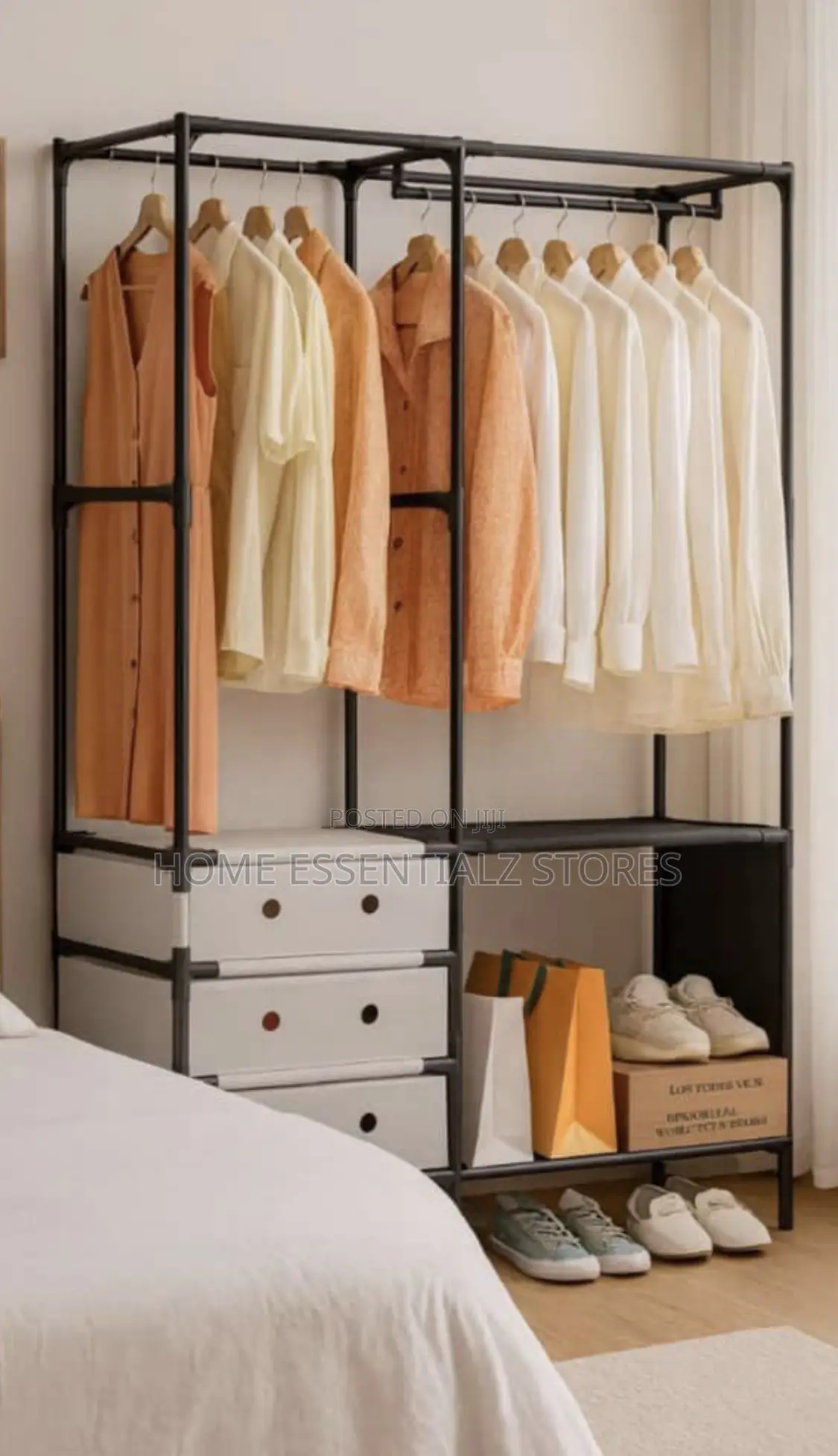 2-Partitioned Double Phased Naked Wardrobe Clothes Hanger