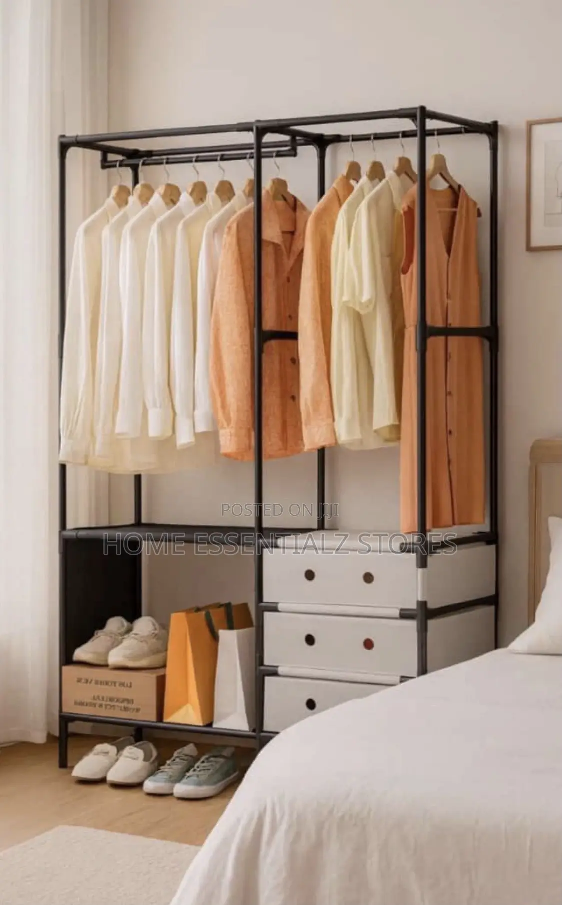 2-Partitioned Double Phased Naked Wardrobe Clothes Hanger