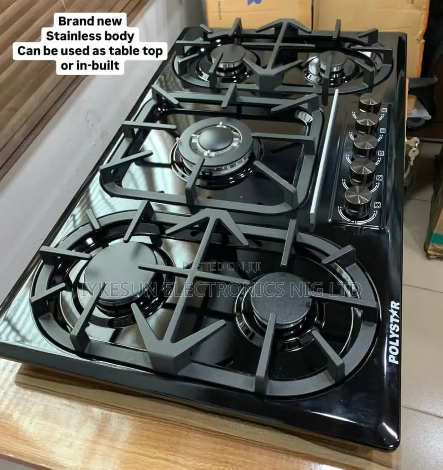 Original Polystar Black Stainless Steel Built-in 5 Burners Gas Cooker