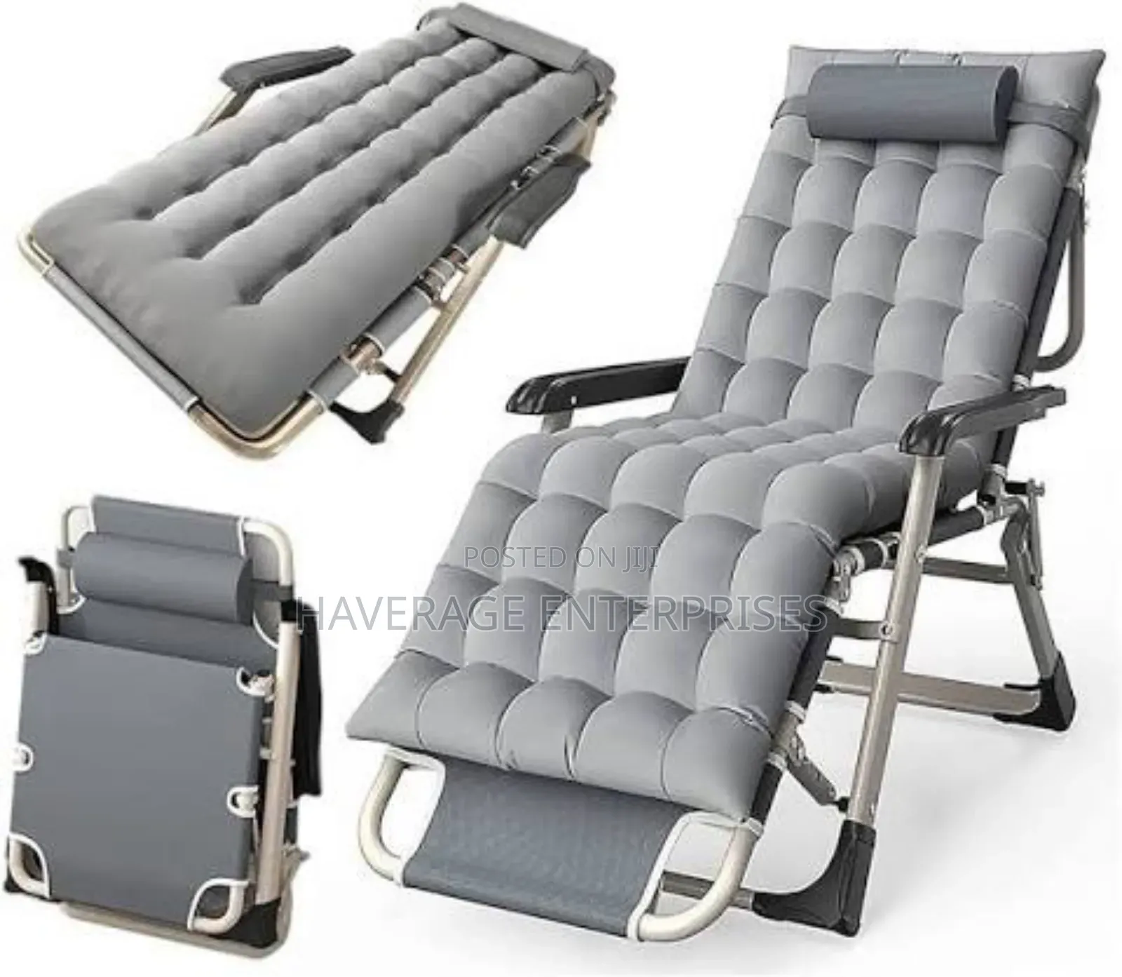 Adjustable Outdoor Relaxing Bed/Chair With Cushion - Black