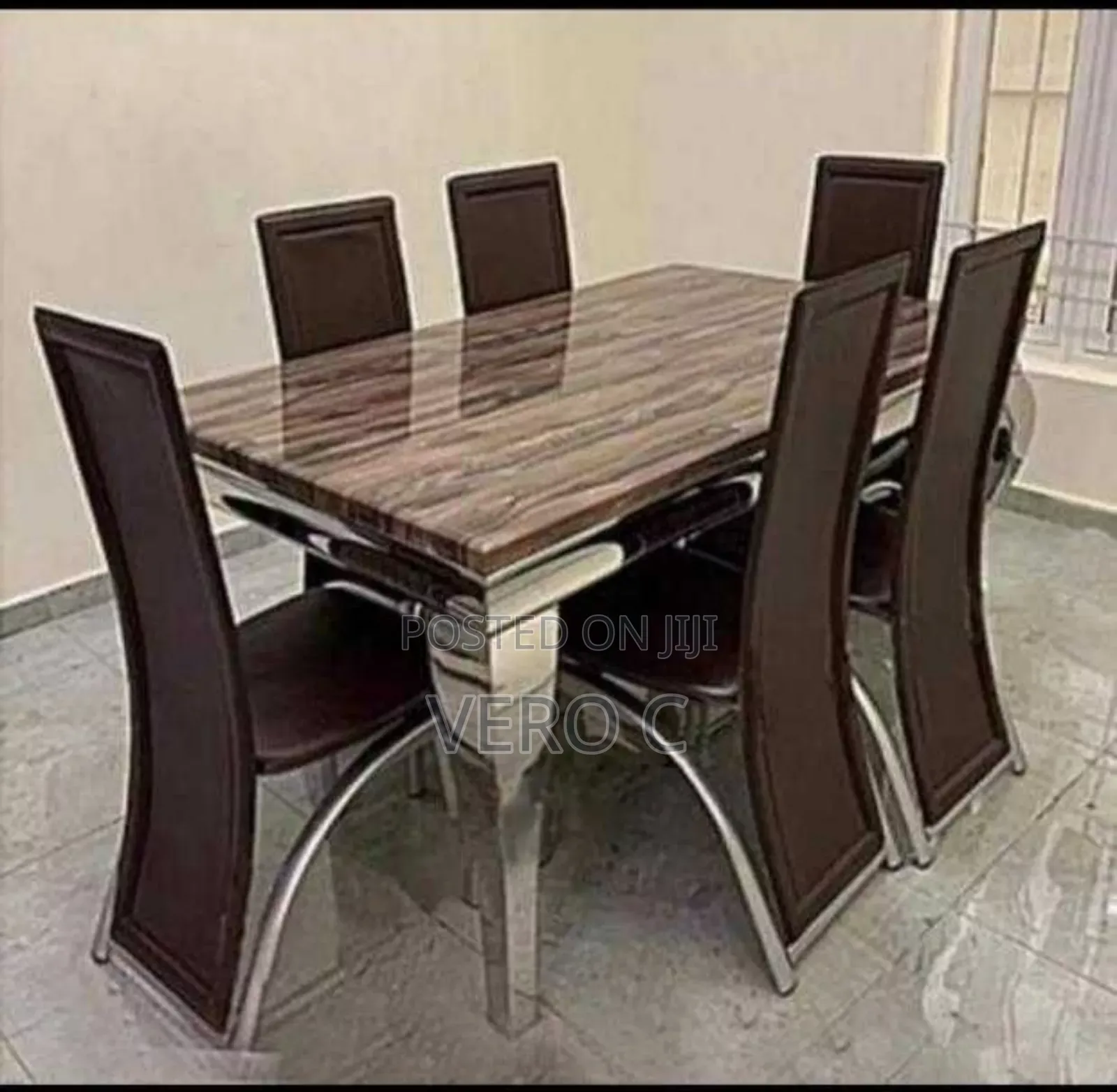 Quality Strong Marble Top Dining Table and 6 Chairs