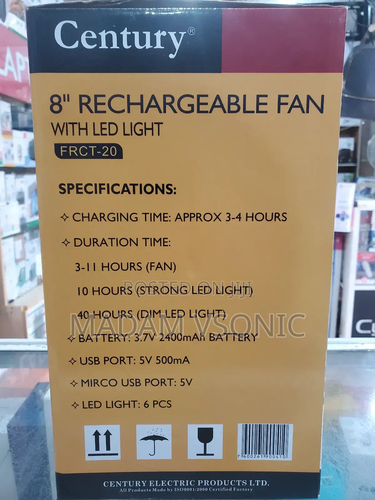 Century 8" Rechargeable Fan