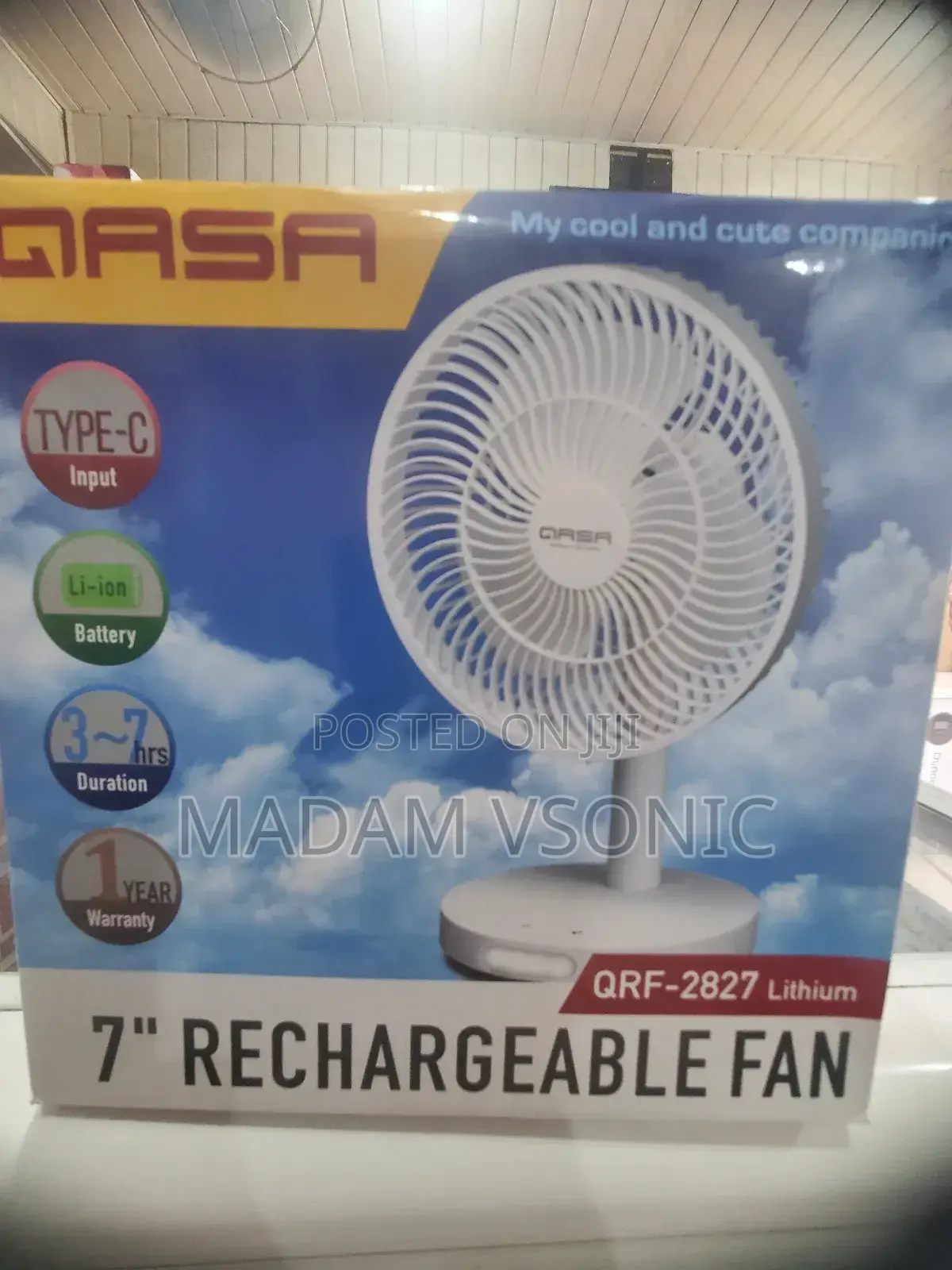 Qasa 7" Rechargeable Fan