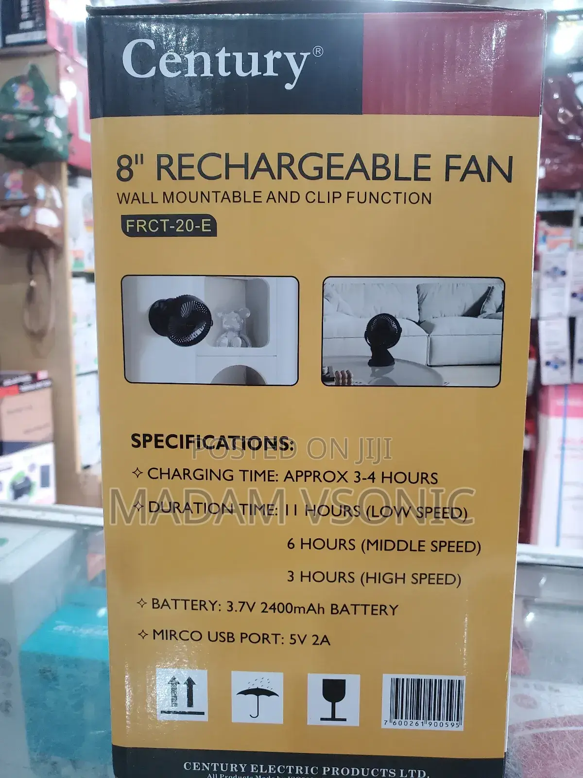 Century 8" Rechargeable Desk Fan