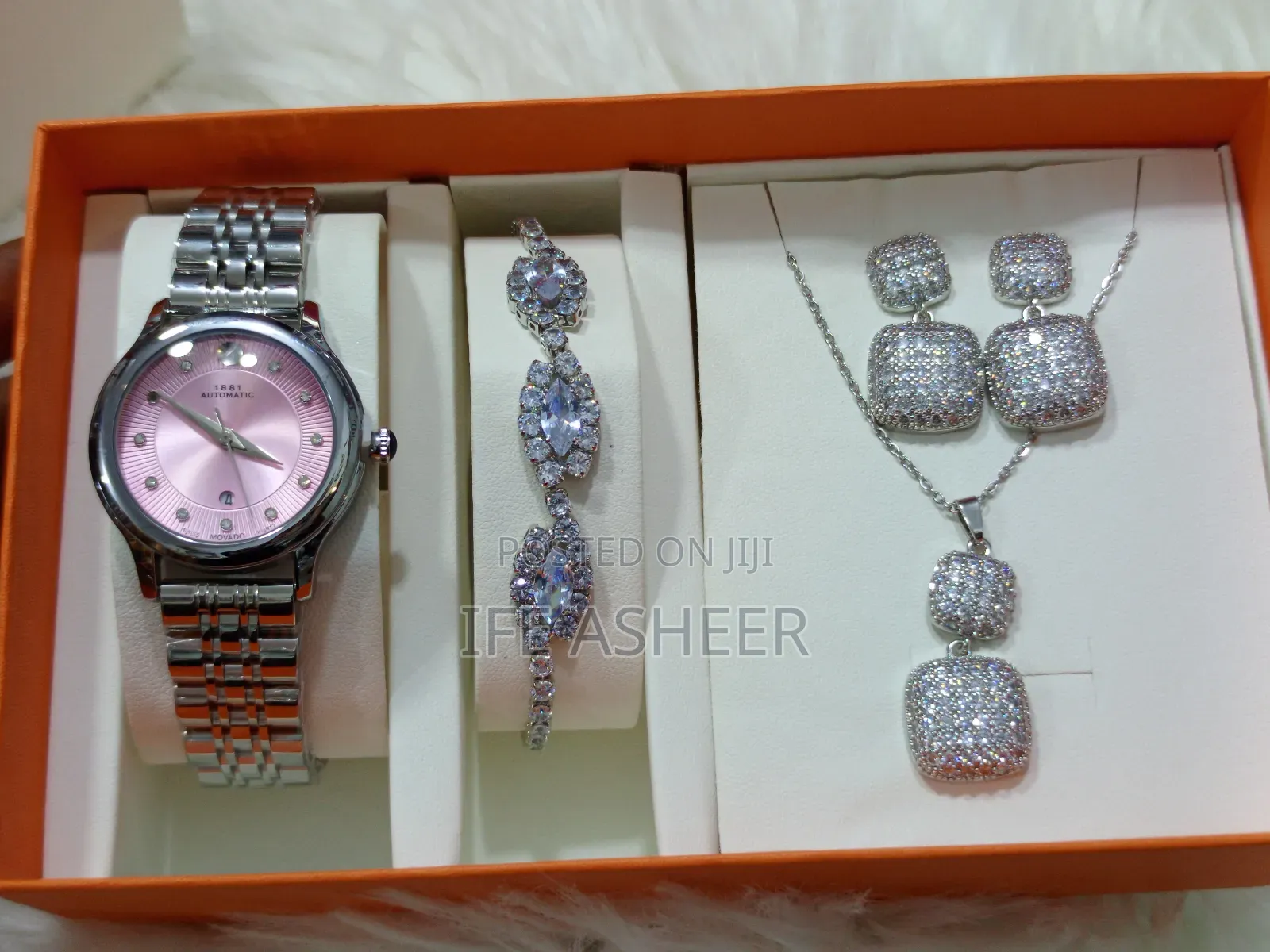 Movado Ladies Silver Watch & Jewelry Set - Silver