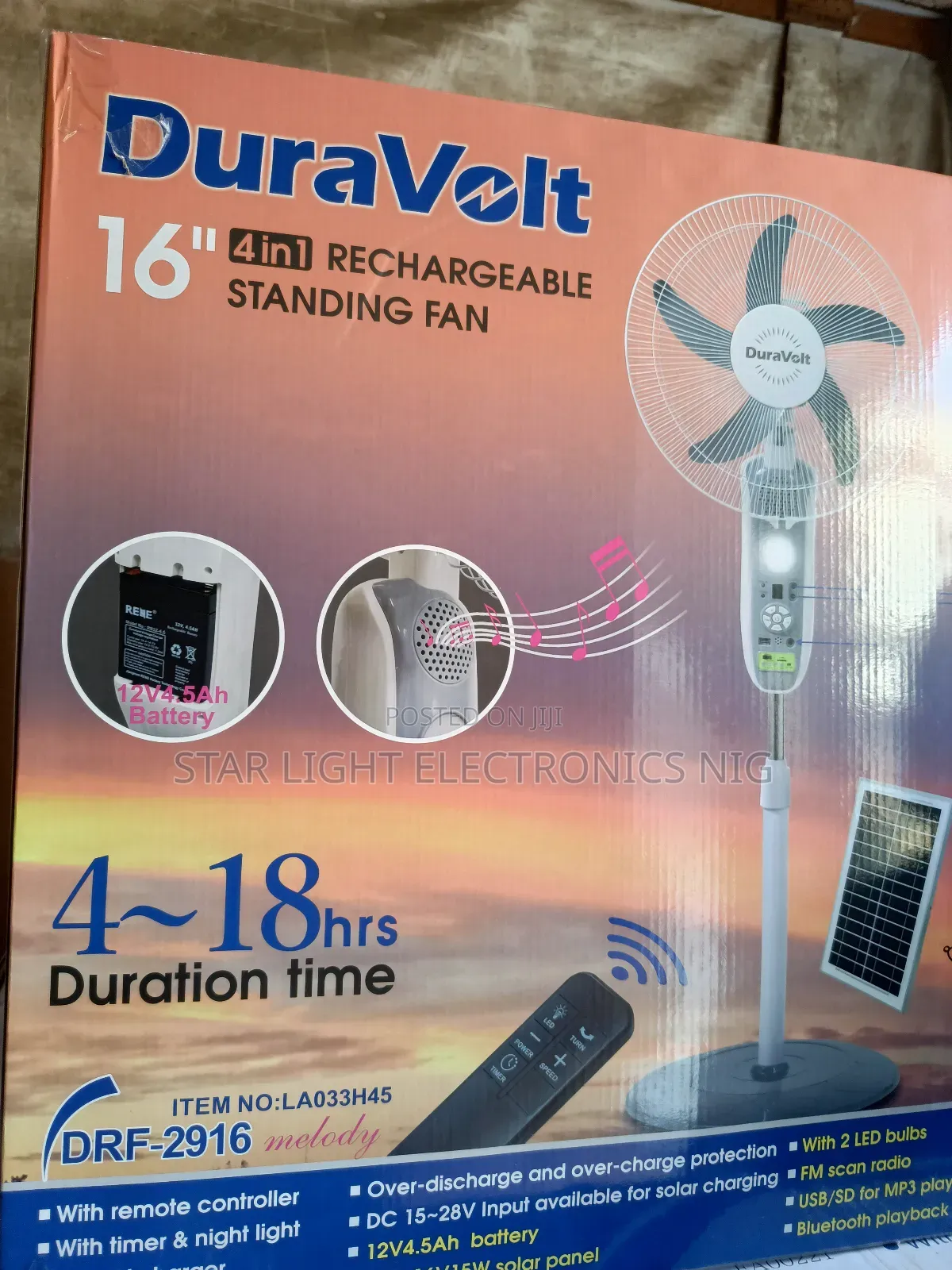 16" Rechargeable Solar Fan With Mp3