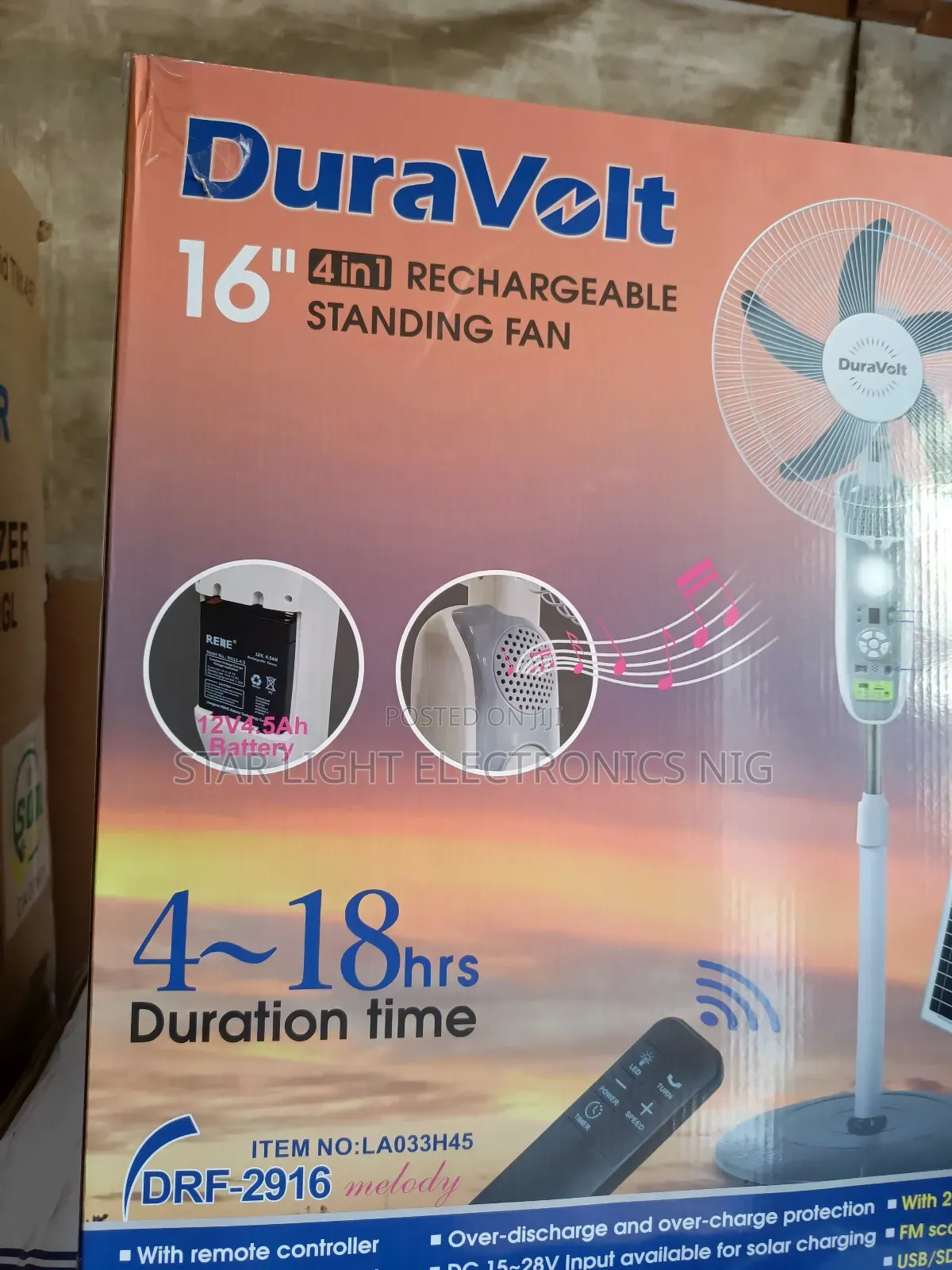 16" Rechargeable Solar Fan With Mp3
