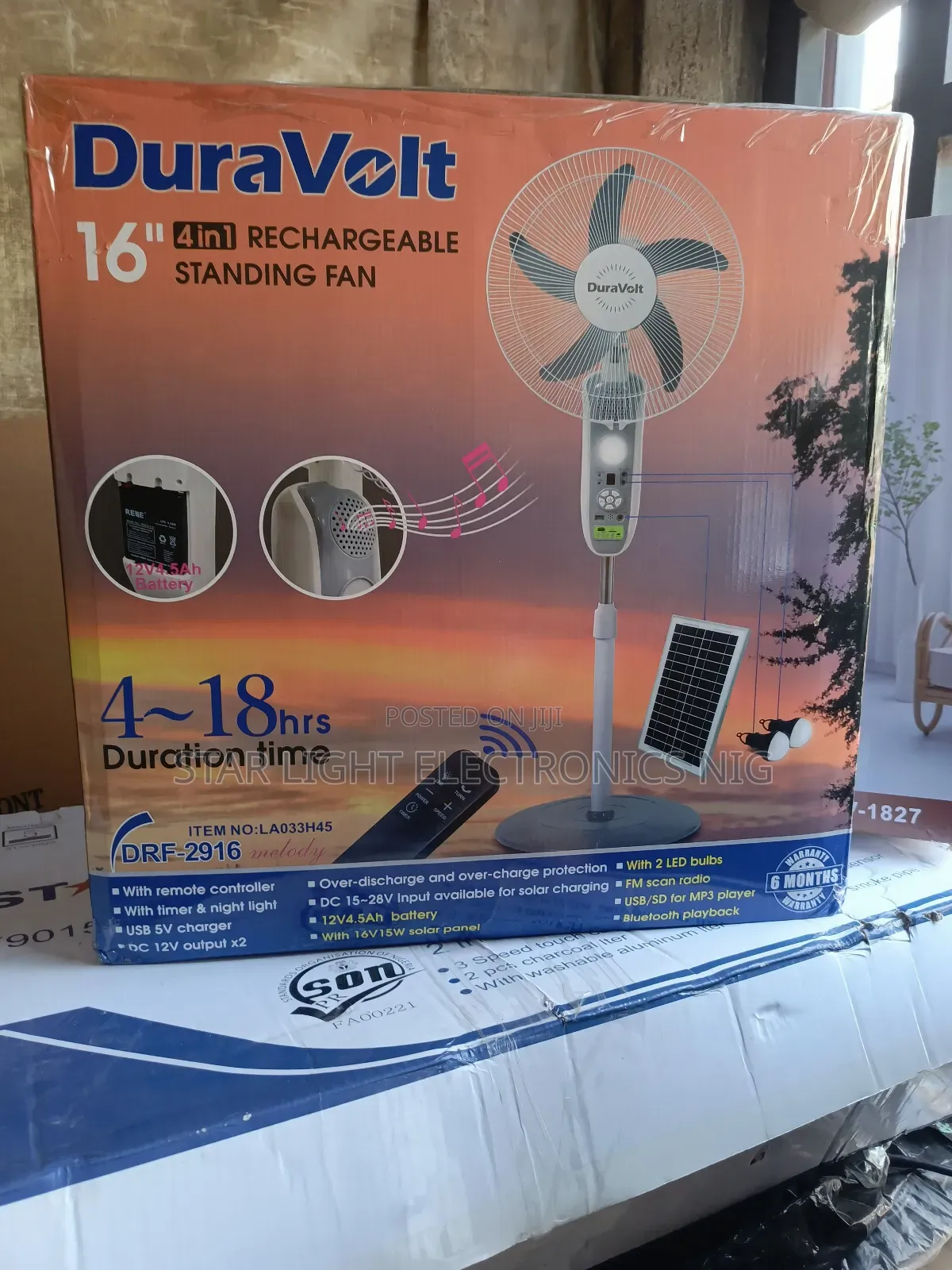 16" Rechargeable Solar Fan With Mp3