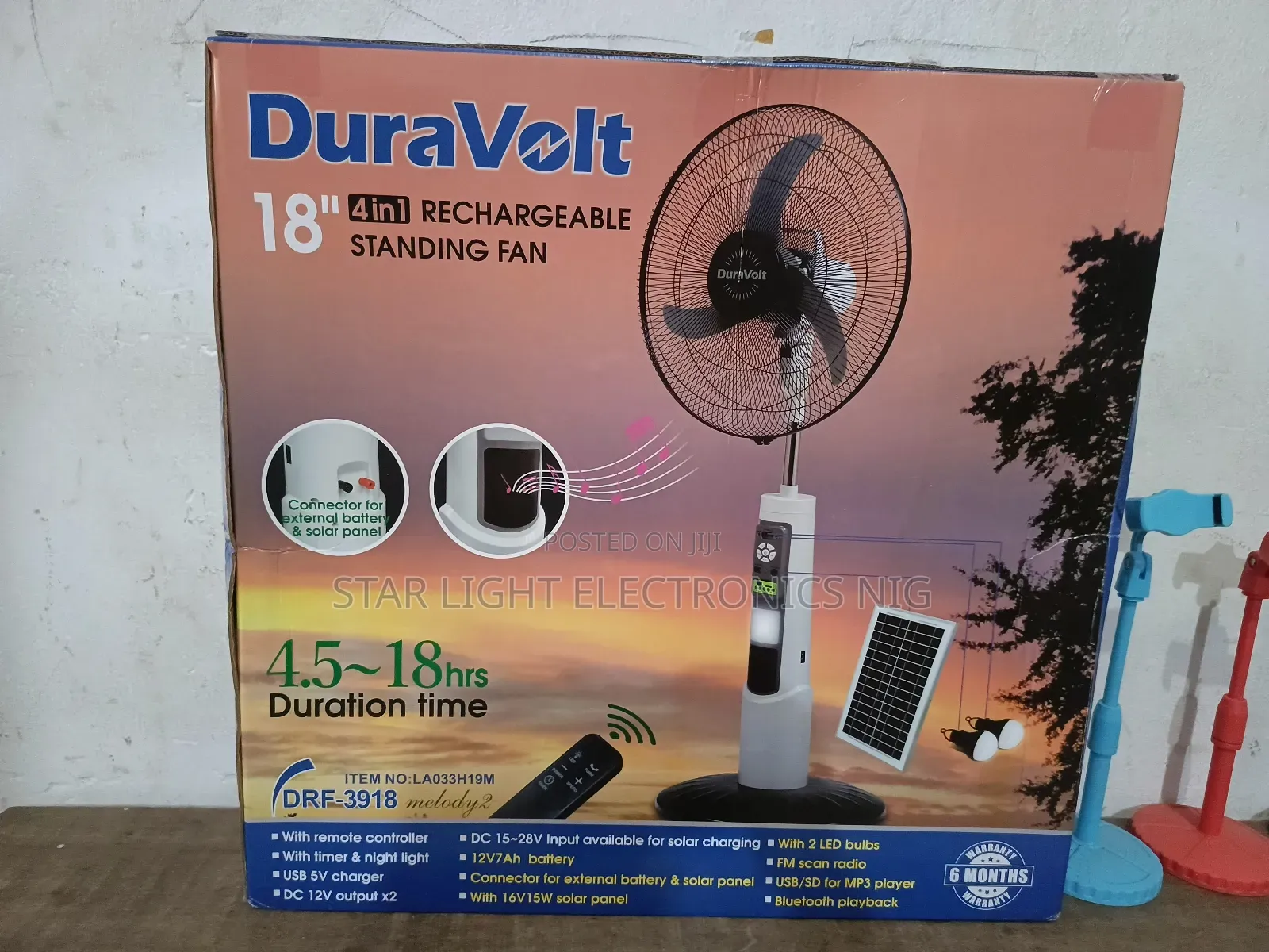 18" Music Rechargeable Fan With Solar Panel