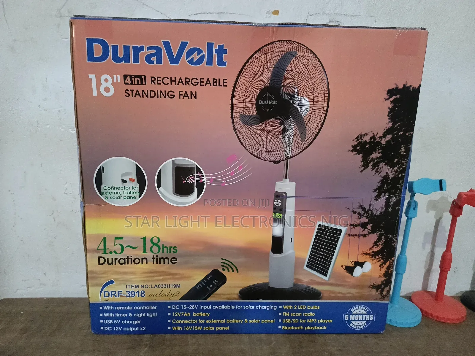 18" Music Rechargeable Fan With Solar Panel
