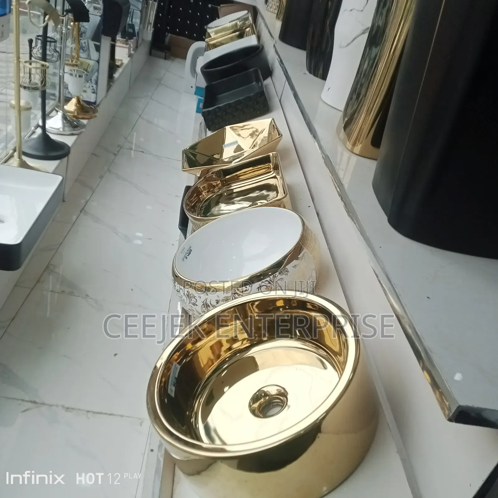 Gold and White Cantertop Basin