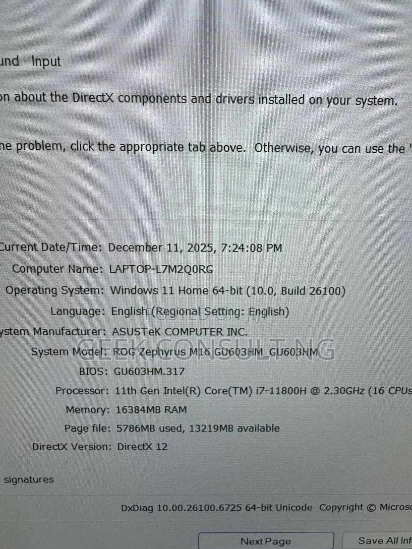 Laptop Asus ROG Zephyrus M16 GU603HR 16GB Intel Core i7 SSD 512GB