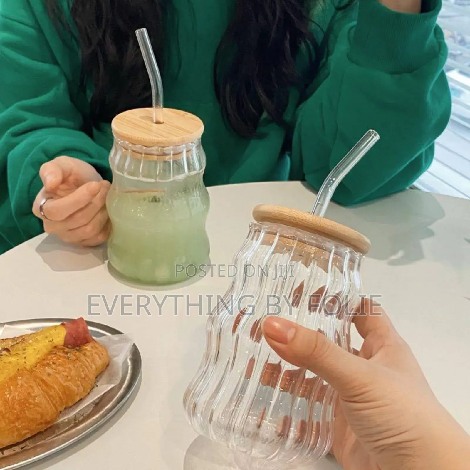 Ins Glass Cup With Straw With Bamboo Cover