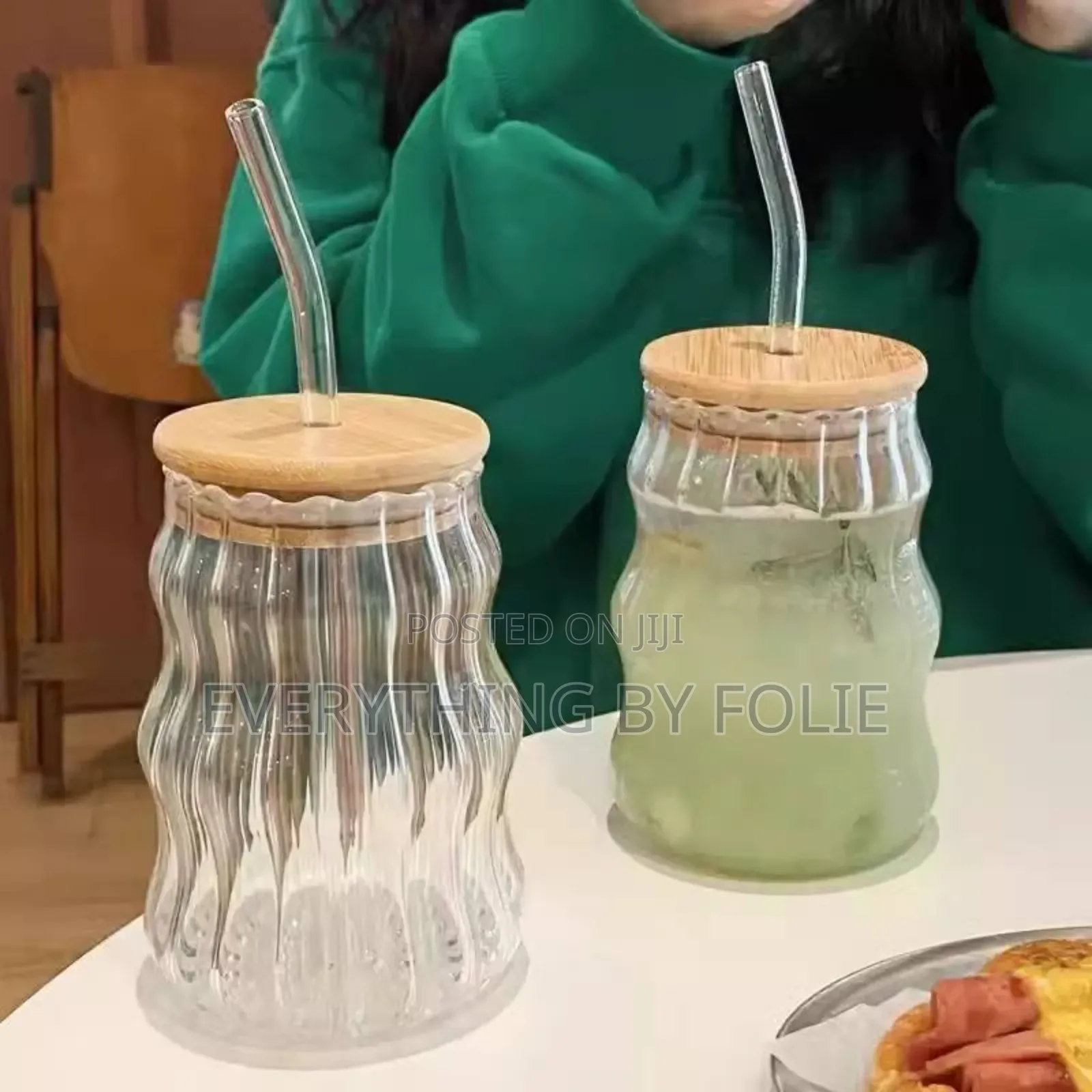 Ins Glass Cup With Straw With Bamboo Cover