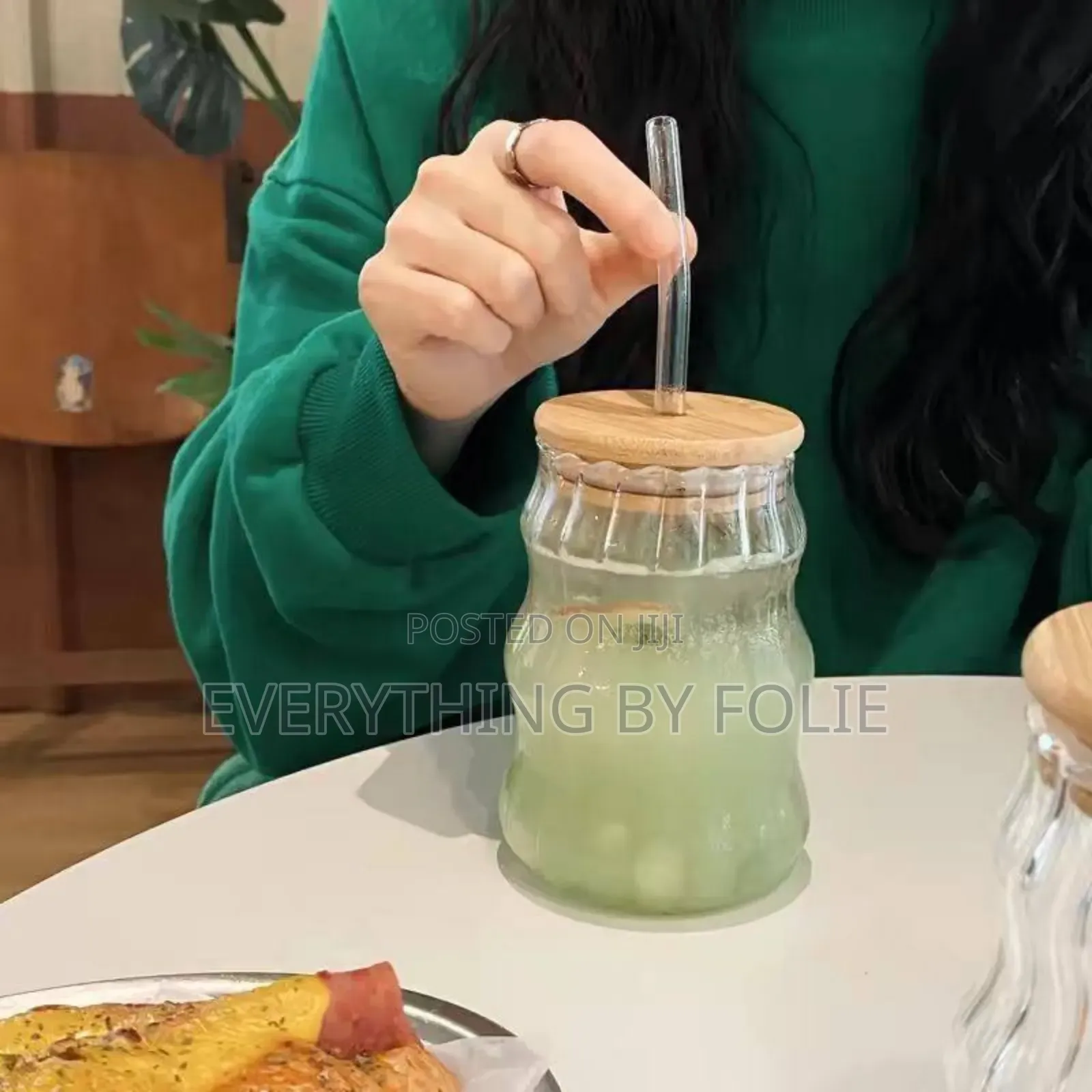 Ins Glass Cup With Straw With Bamboo Cover