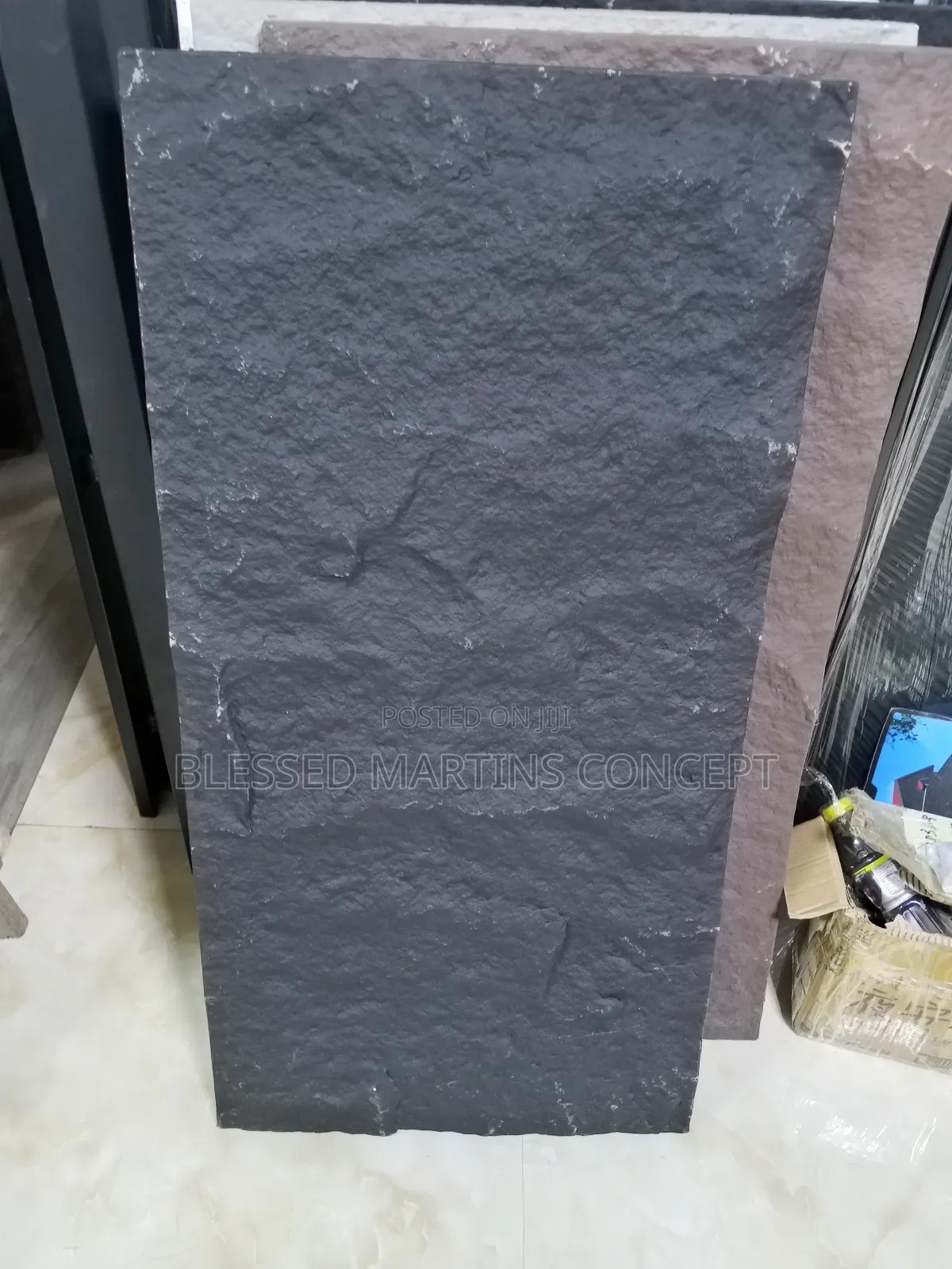 Dark Grey Color Pu Stone Panel for Interior Walls and Tv Console