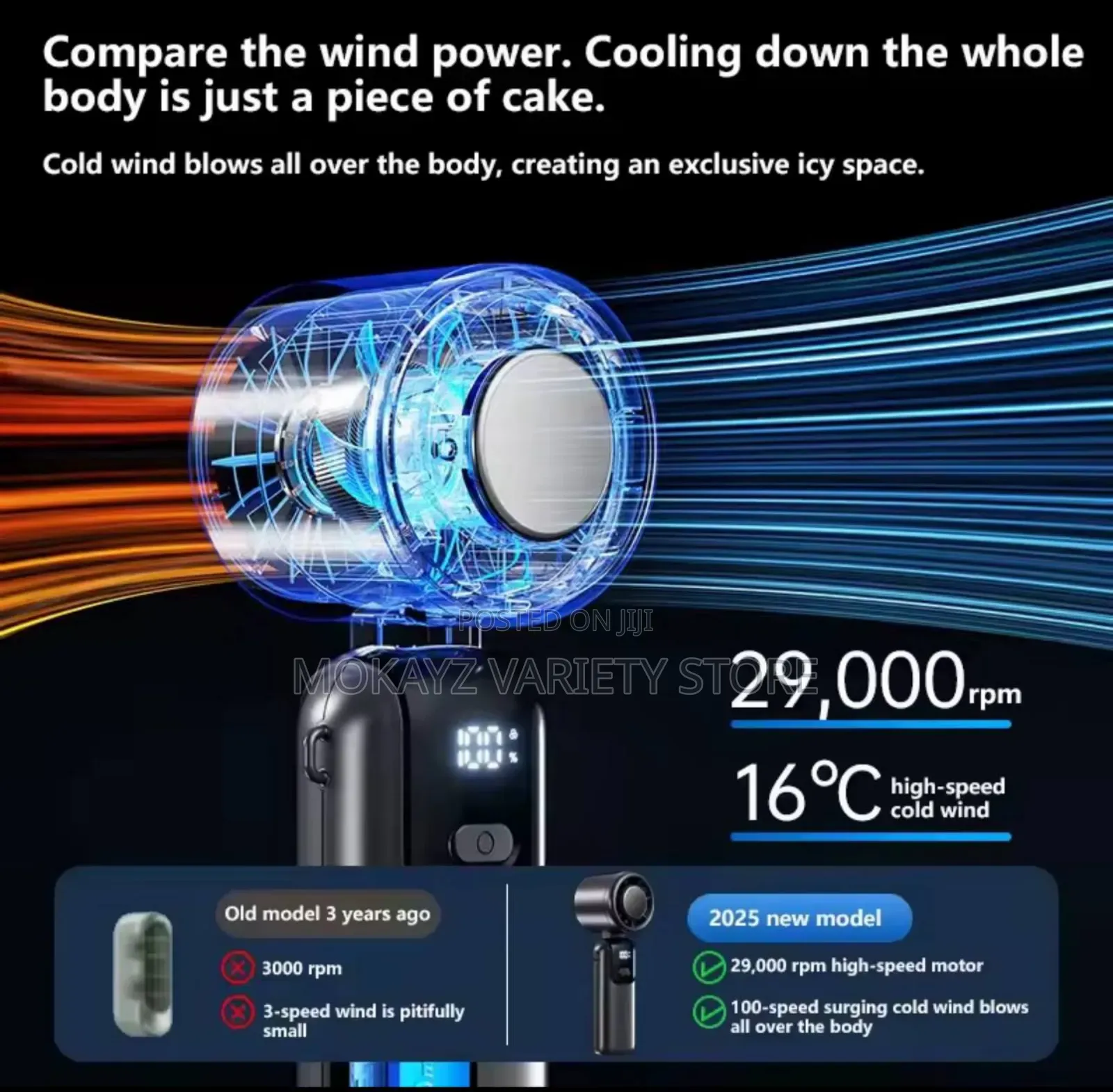 100-Speed Cooling Digital Display Foldable Rechargeable Handheld Fan