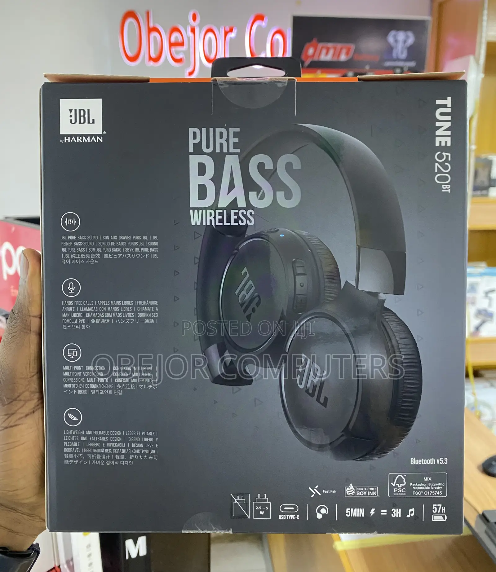 JBL Tune 520bt Wireless on-Ear Headphones With JBL Pure Bass Sound Bt5