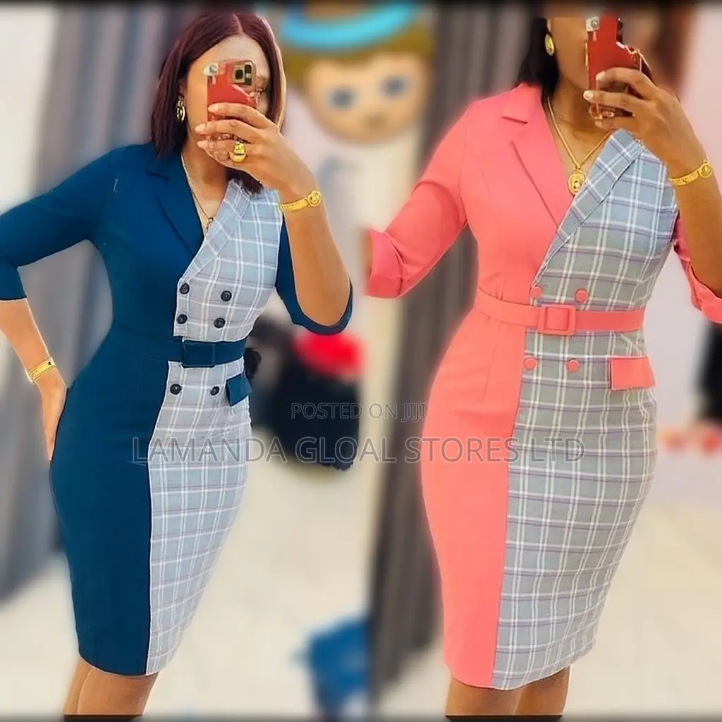 Patterned Ladies Office Gown With Belt