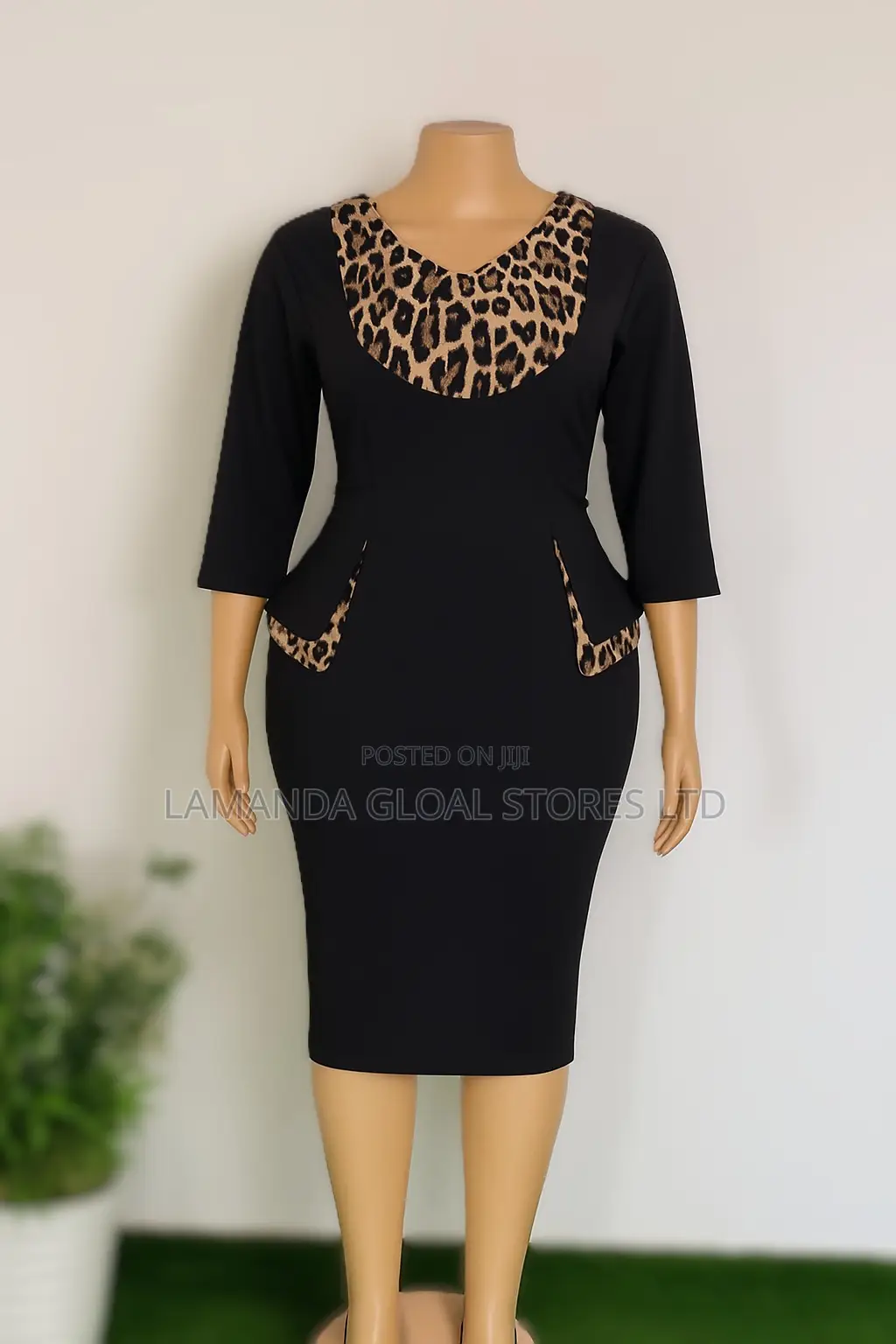 Black Long Sleeve Gown With Animal Skin Design