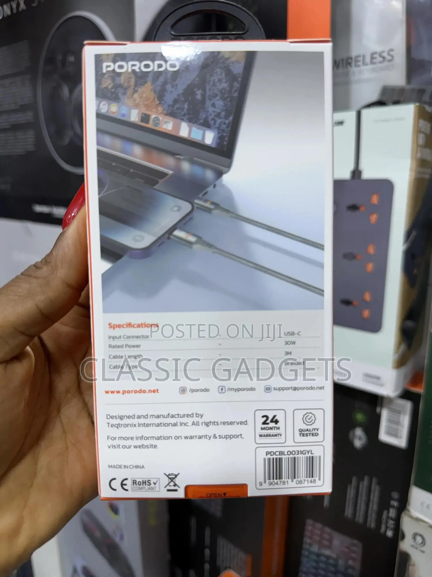 Porodo 30w Type-C to Lightning Braided 3m Cable
