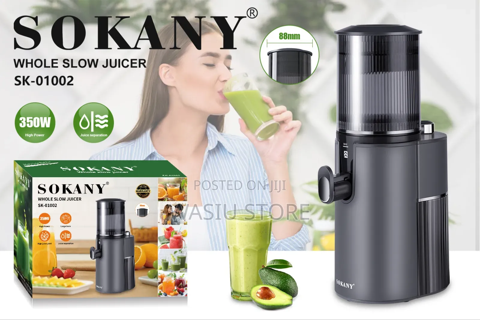 Sokany Sk-01002 Juicer With 350w Motor and 88mm Wide Feeding Inlet