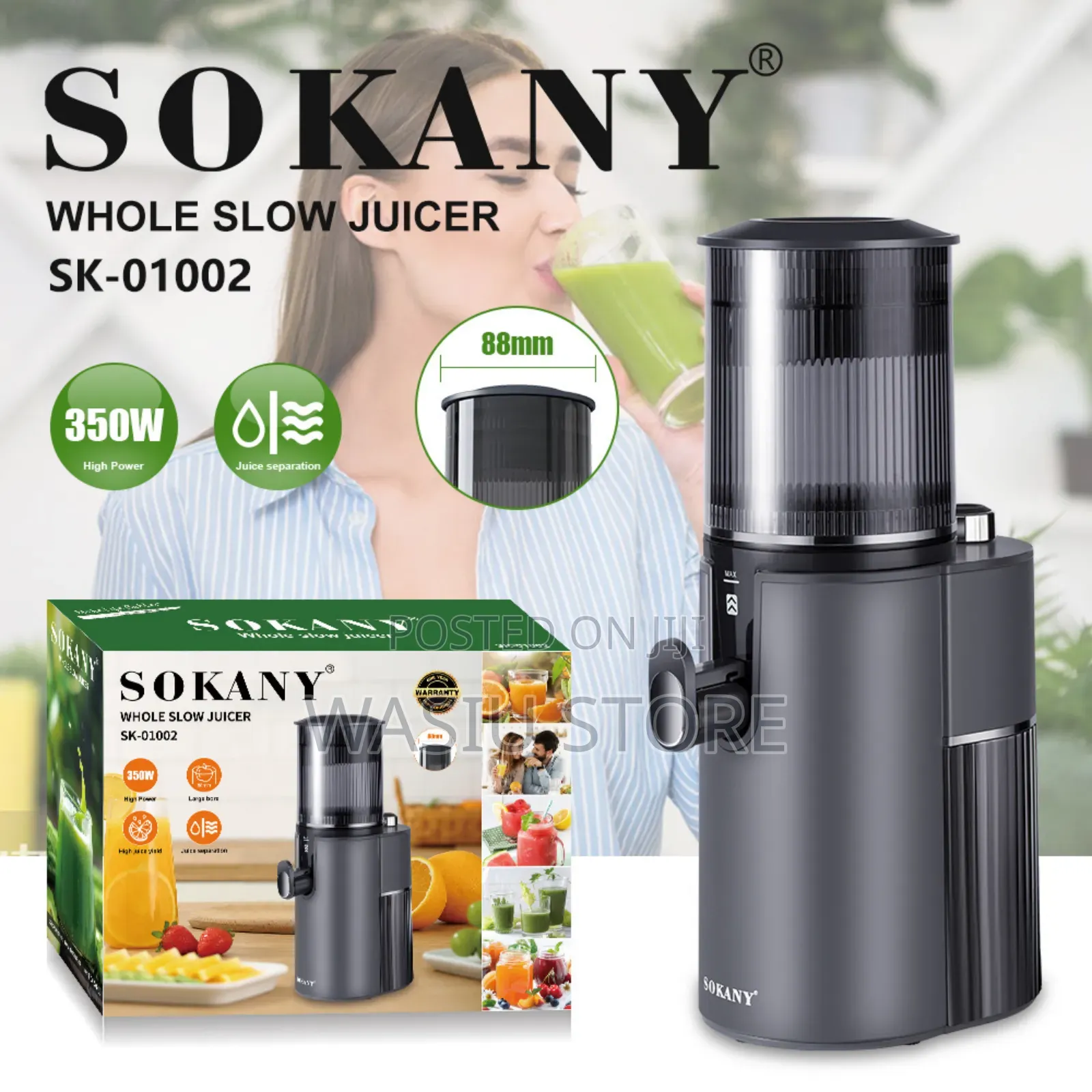 Sokany Sk-01002 Juicer With 350w Motor and 88mm Wide Feeding Inlet