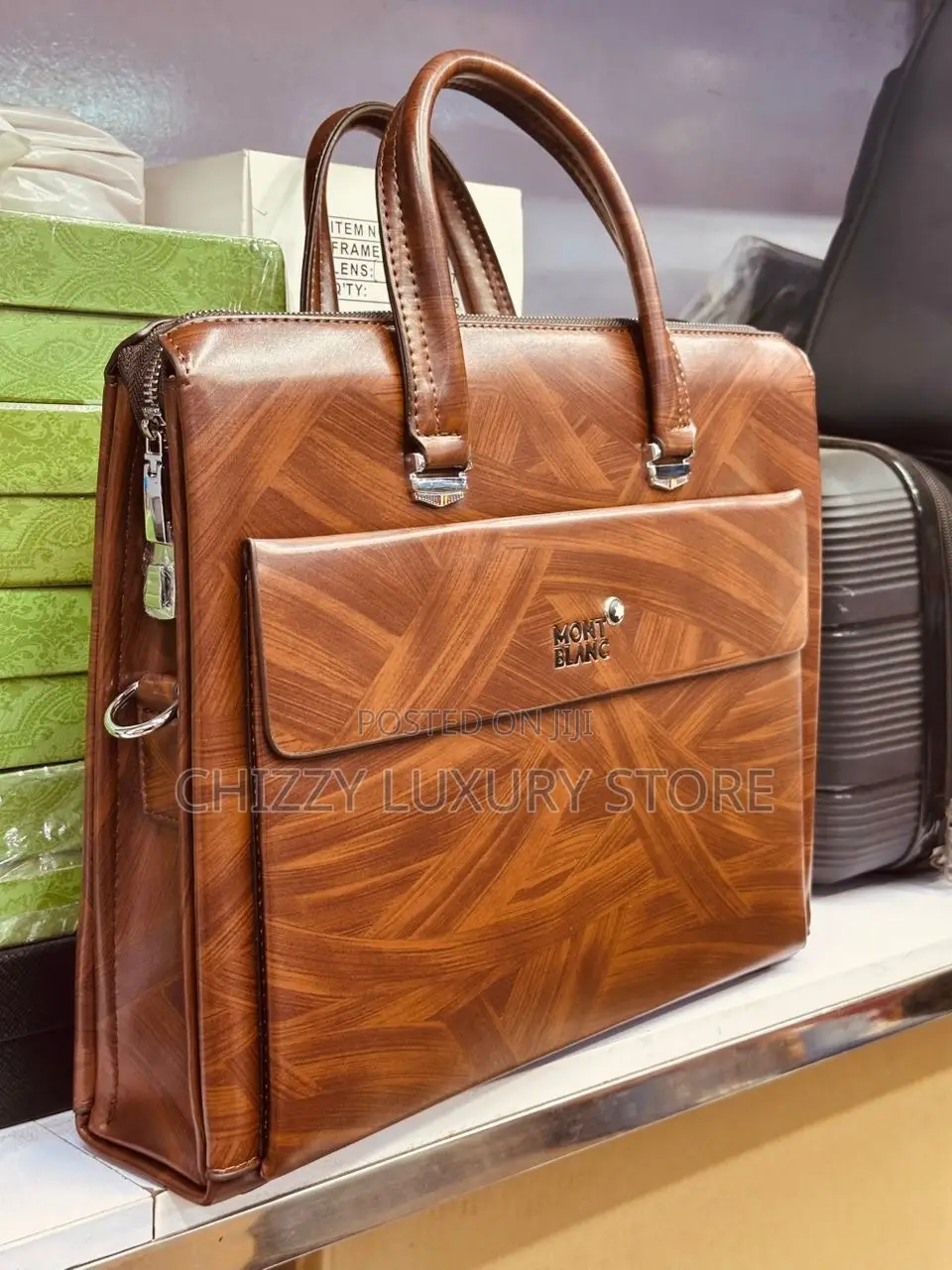 Mont Blanc Quality Luxury Men Genuine Leather Laptop Bag