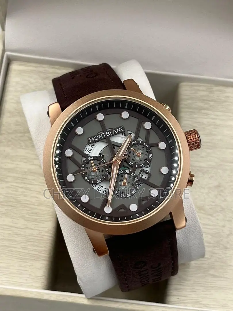 Mont Blanc Quality Men Genuine Leather Wristwatch