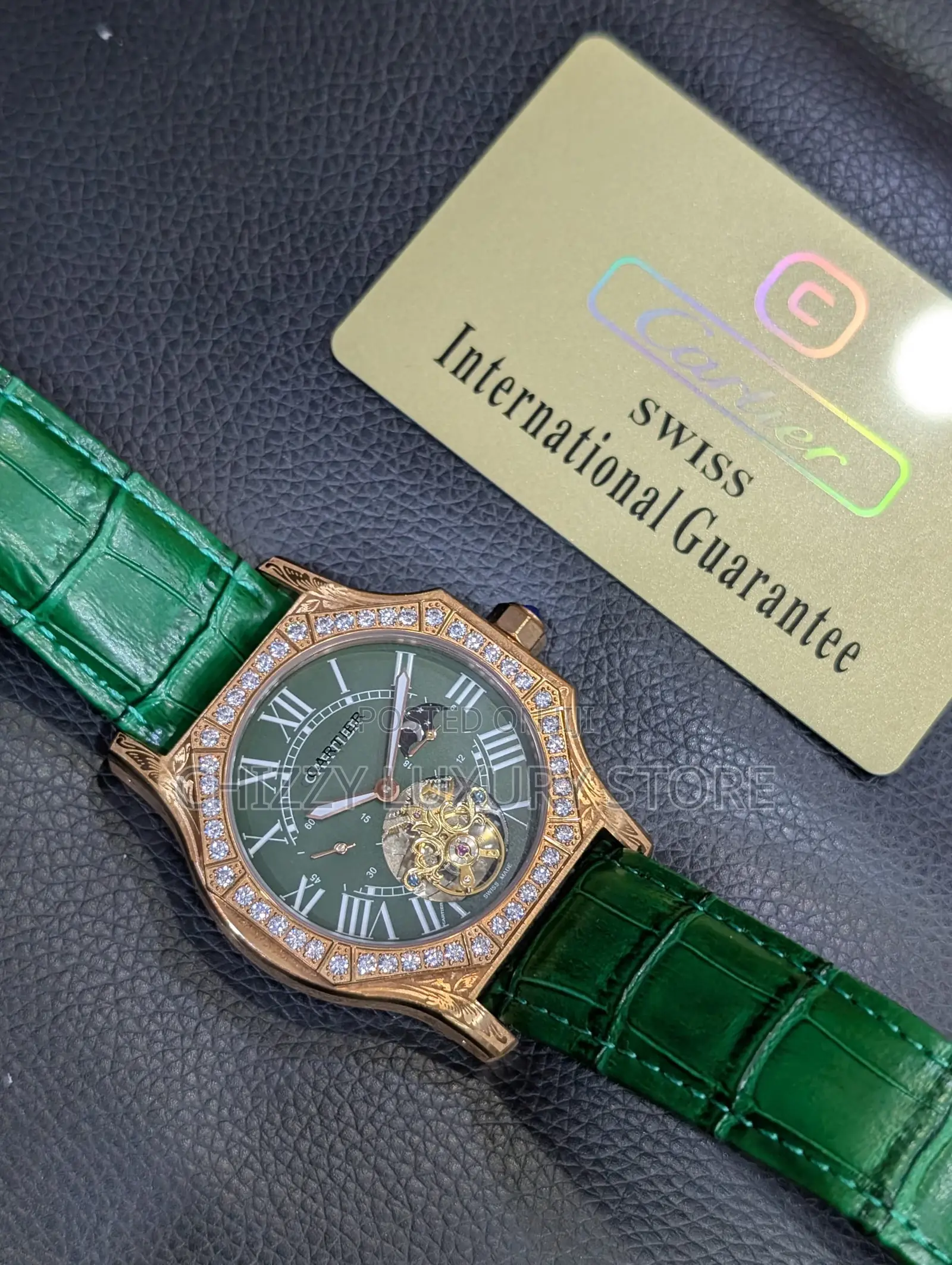 Cartier Quality Luxury Men Chronograph Genuine Leather Wristwatch