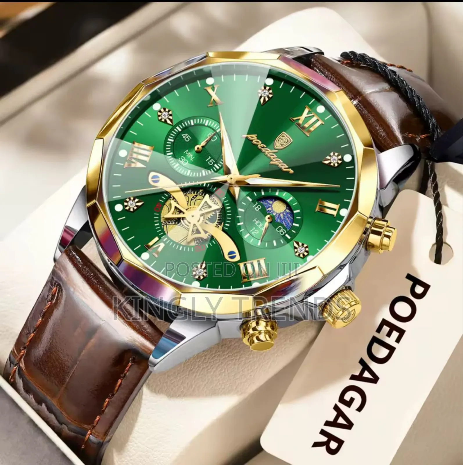 High Quality Poedagar Active Chronograph Leather Wristwatch