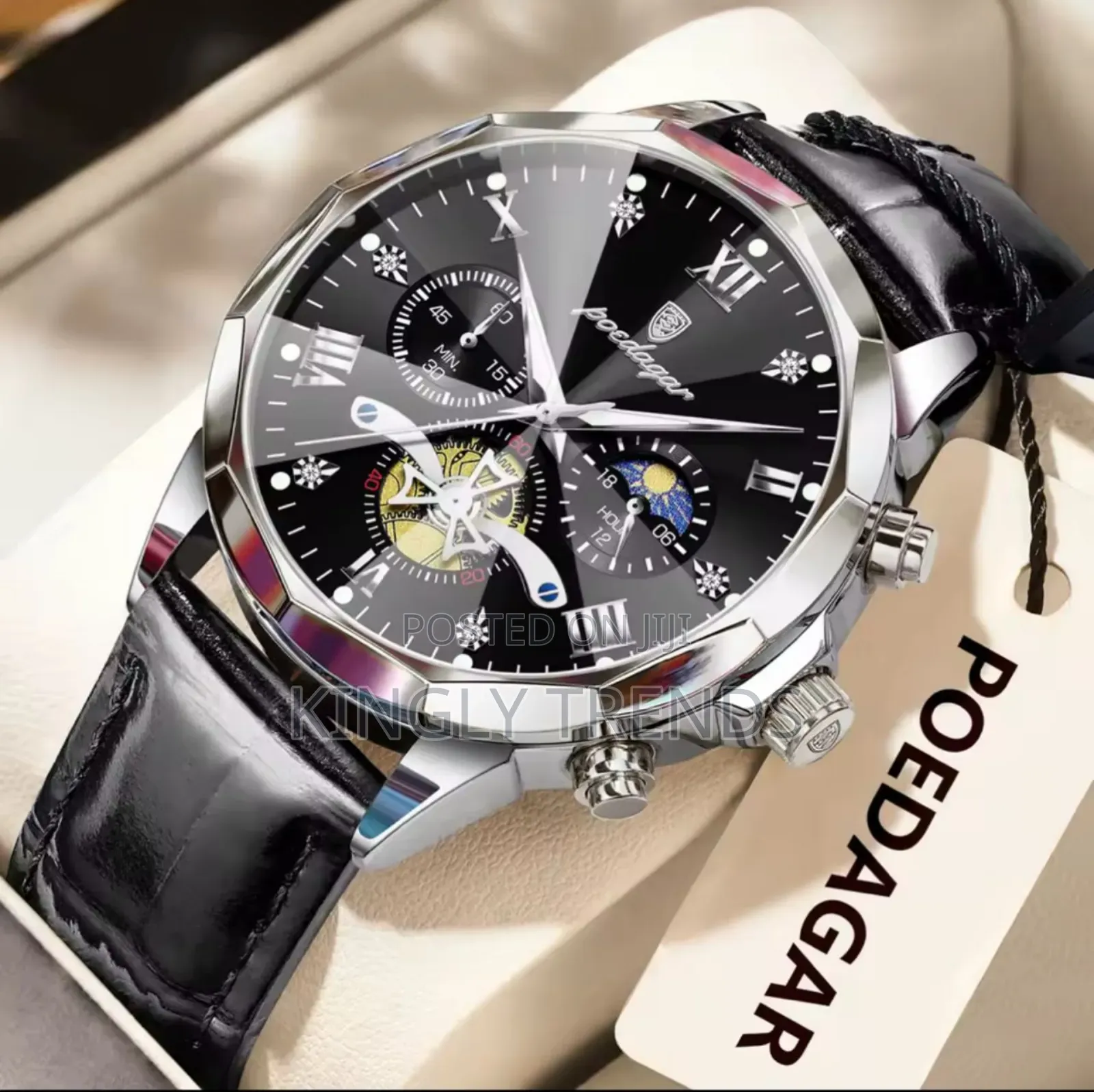High Quality Poedagar Active Chronograph Leather Wristwatch