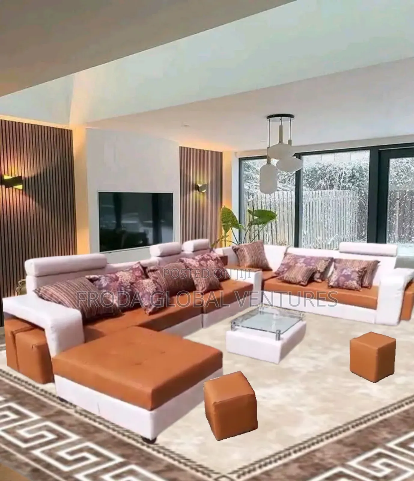 9 Seaters U-Shape Sofa Chairs With Table and Stools. Leather Couch