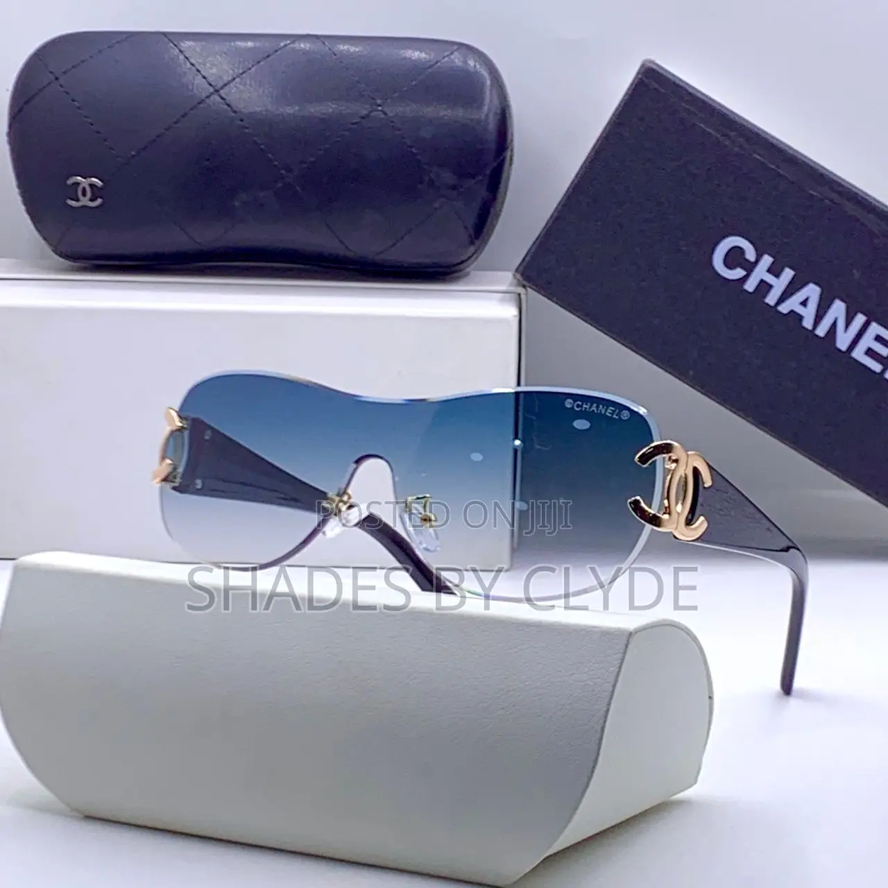 Chanel Sunglasses -Dark Blue Lenses, Gold Accents-New With Box Case!