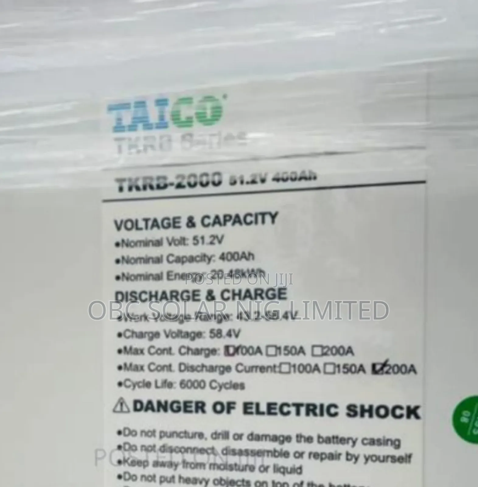 Taico Lithium Ion Battery 20kwh 48v