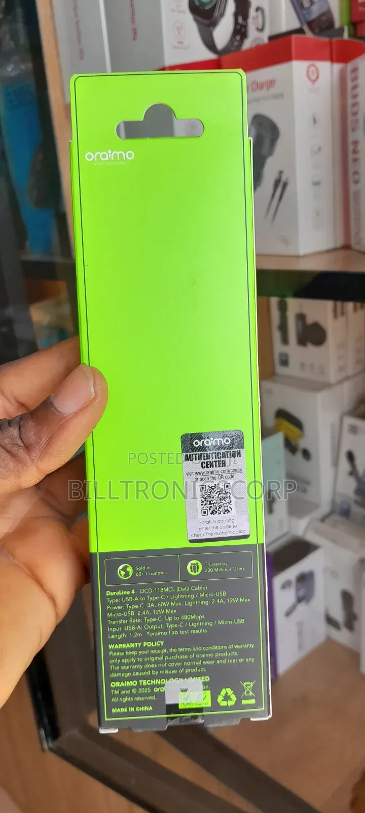 Oraimo 60w 3 in 1 Fast Charging Cable.